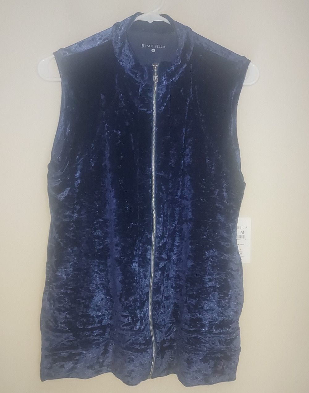 Sofibella Women's Vest Medium Velvet Lightweight Full Zip Golf Lifestyle Navy